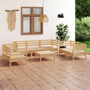 8 Piece Garden Lounge Set Solid Pinewood