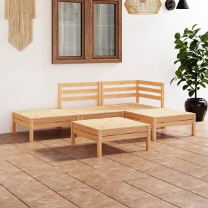5 Piece Garden Lounge Set Solid Pinewood