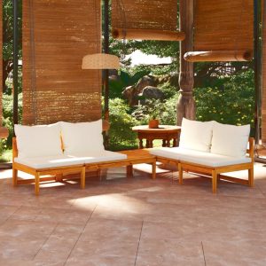 Garden Benches with Cushions 2 pcs Acacia Wood