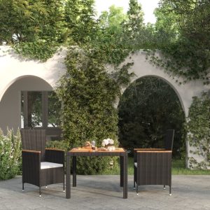 Outdoor Dining Set with Cushions Poly Rattan Black