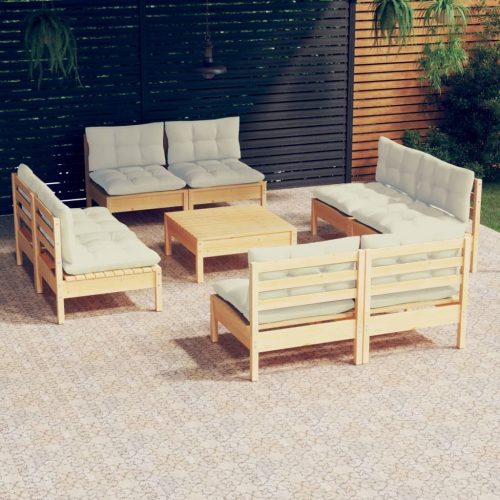 9 Piece Garden Lounge Set with Cushions Pinewood