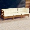 3-Seater Garden Sofa with Cushions Solid Pinewood