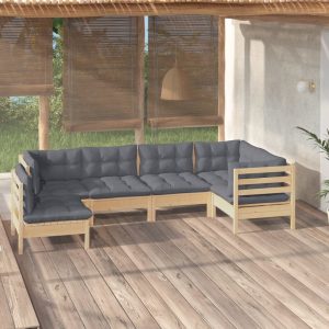 6 Piece Garden Lounge Set with Cushions Pinewood