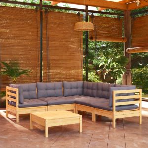 6 Piece Garden Lounge Set with Cushions Solid Pinewood