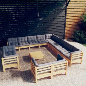 14 Piece Garden Lounge Set with Cushions Solid Pinewood
