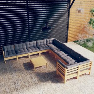11 Piece Garden Lounge Set with Cushions Pinewood