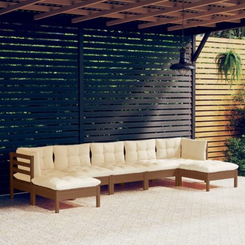 7 Piece Garden Lounge Set with Cushions Pinewood