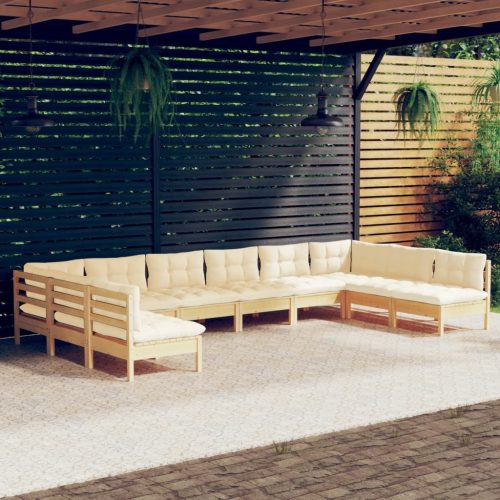 10 Piece Garden Lounge Set with Cushions Solid Pinewood