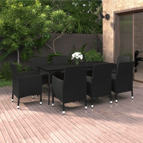 Garden Dining Set with Cushions Poly Rattan and Glass