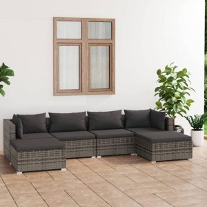 Garden Lounge Set with Cushions Poly Rattan Grey