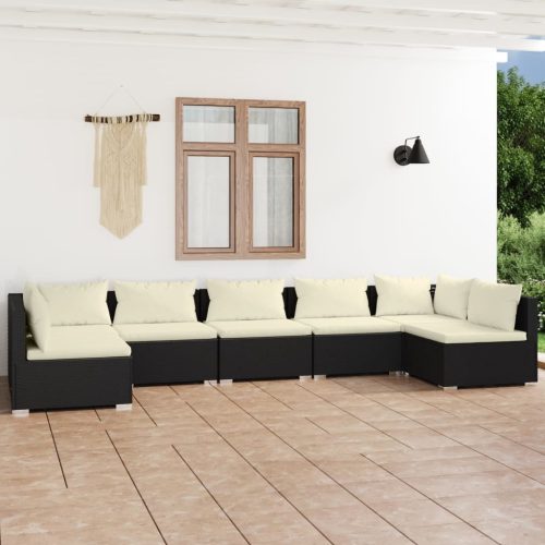 Garden Lounge Set with Cushions Poly Rattan Black
