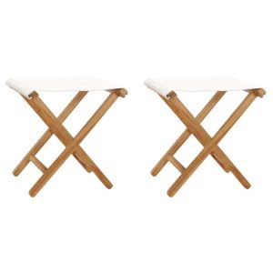 Folding Chairs 2 pcs Solid Teak Wood and Fabric