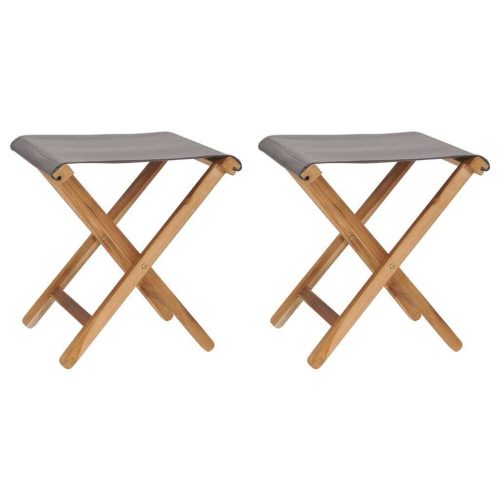 Folding Chairs 2 pcs Solid Teak Wood and Fabric