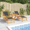 Sun Lounger Solid Acacia Wood and Textilene