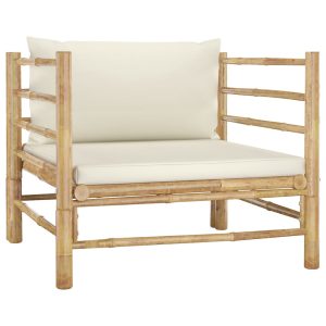 Garden Sofa with Cream Cushions Bamboo