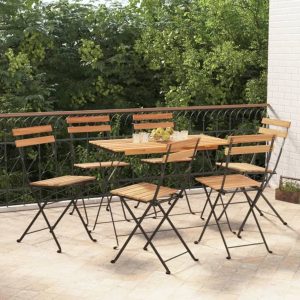 Folding Bistro Chairs Solid Wood Teak and Steel