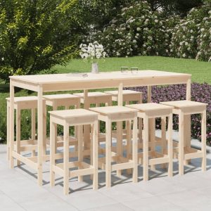9 Piece Garden Bar Set Solid Pine Wood