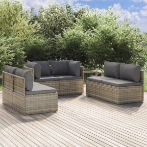 Garden Lounge Set with Cushions Grey Poly Rattan