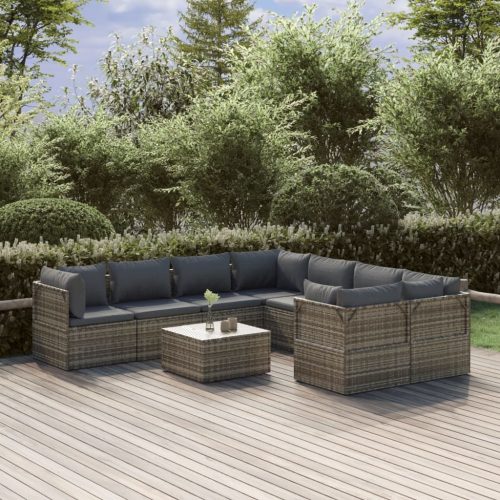 Garden Lounge Set with Cushions Grey Poly Rattan