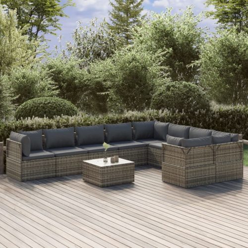 Garden Lounge Set with Cushions Grey Poly Rattan