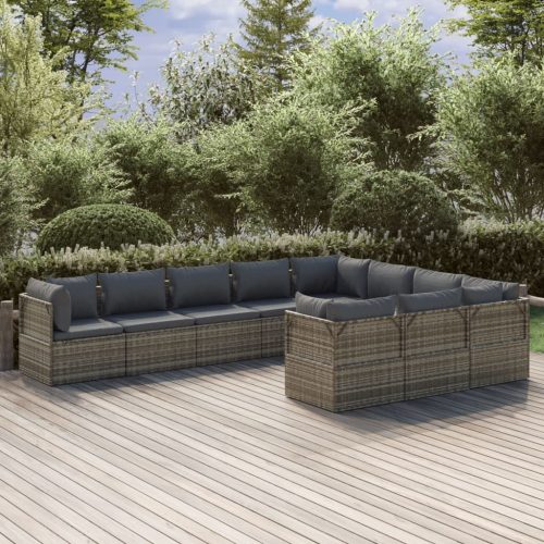 Garden Lounge Set with Cushions Grey Poly Rattan