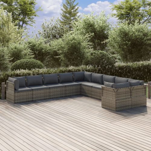 Garden Lounge Set with Cushions Grey Poly Rattan