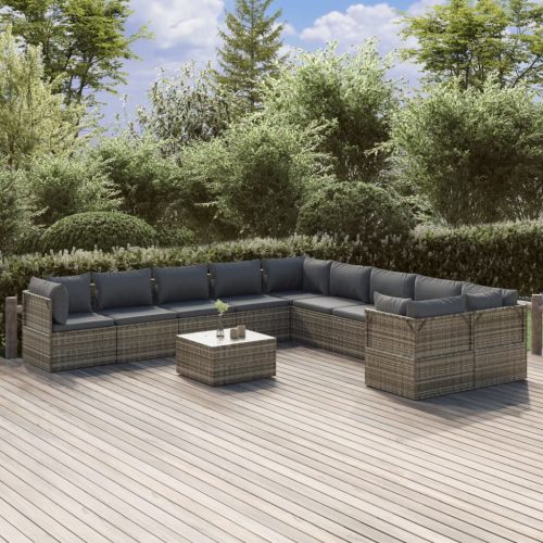 Garden Lounge Set with Cushions Grey Poly Rattan