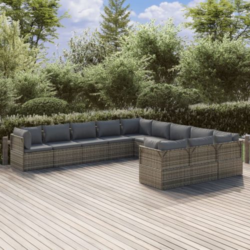 Garden Lounge Set with Cushions Grey Poly Rattan