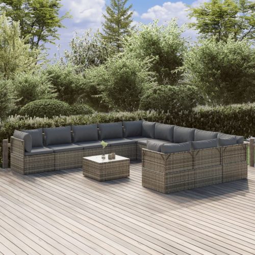 Garden Lounge Set with Cushions Grey Poly Rattan