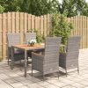 Garden Dining Set with Cushions Grey Poly Rattan