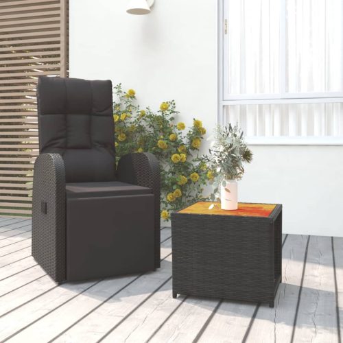 Garden Lounge Set Black Poly Rattan&Solid Wood Acacia