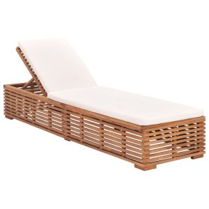 Sun Lounger with Cushion Solid Teak Wood