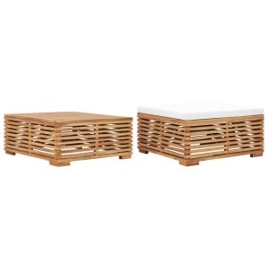 Garden Table and Footrest Set & Cushion Solid Teak Wood