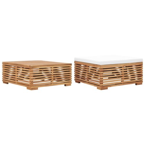 Garden Table and Footrest Set & Cushion Solid Teak Wood