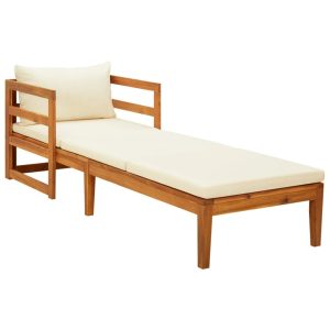 Sun Lounger with Cushions Solid Acacia Wood