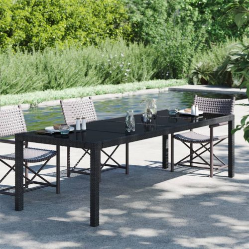 Garden Table 250x100x75 cm Tempered Glass and Poly Rattan