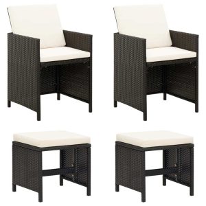 4 Piece Garden Chair and Stool Set Poly Rattan
