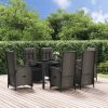 Garden Dining Set with Cushions Black Poly Rattan