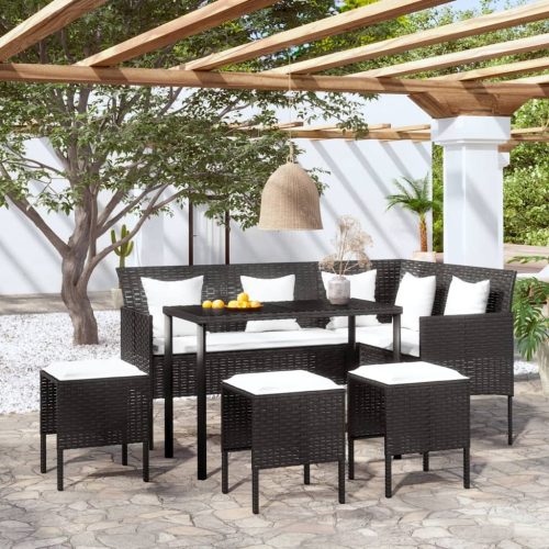 5 Piece L-shaped Couch Sofa Set with Cushions Poly Rattan