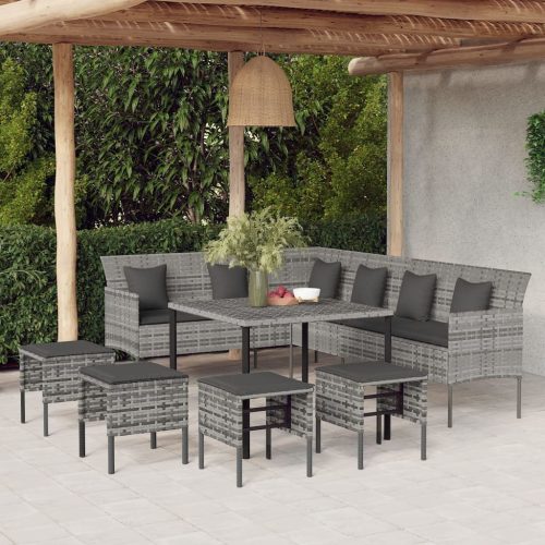 6 Piece Garden Dining Set with Cushions Poly Rattan
