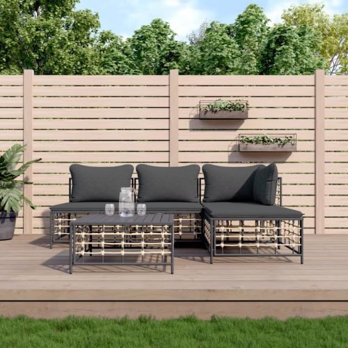 Garden Lounge Set with Cushions Anthracite Poly Rattan