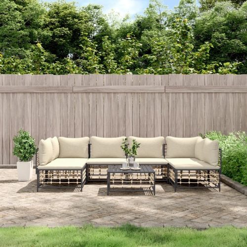 Garden Lounge Set with Cushions Anthracite Poly Rattan