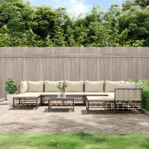 10 Piece Garden Lounge Set With Cushions Anthracite Poly Rattan