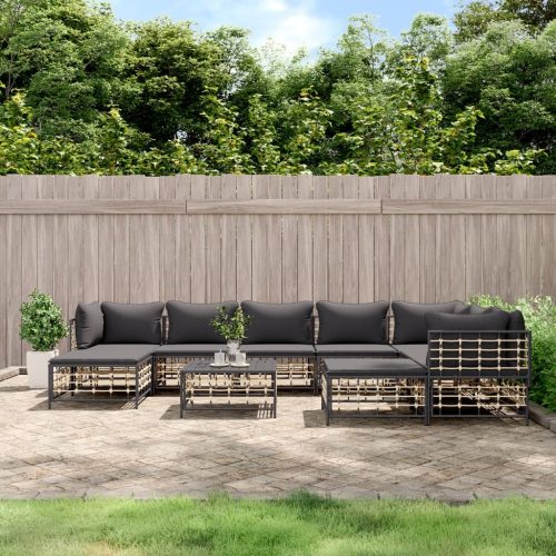 10 Piece Garden Lounge Set With Cushions Anthracite Poly Rattan