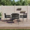 Garden Dining Set with Cushions Black Poly Rattan and Steel