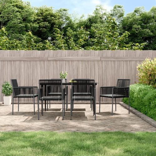 Garden Dining Set with Cushions Black Poly Rattan and Steel