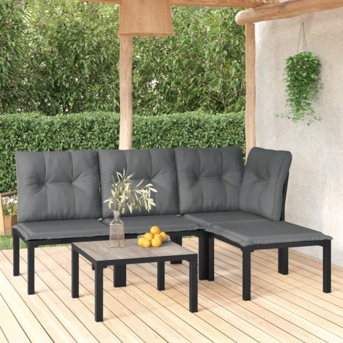 Garden Lounge Set Black and Grey Poly Rattan