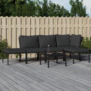 Garden Lounge Set with Grey Cushions Steel