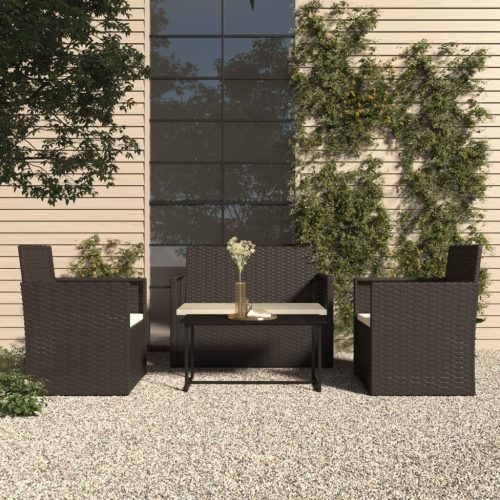 4 Piece Outdoor Lounge Set with Cushions Poly Rattan