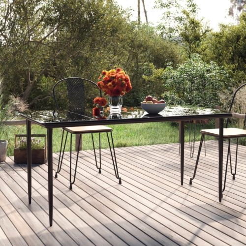 Garden Dining Table Black Steel and Glass